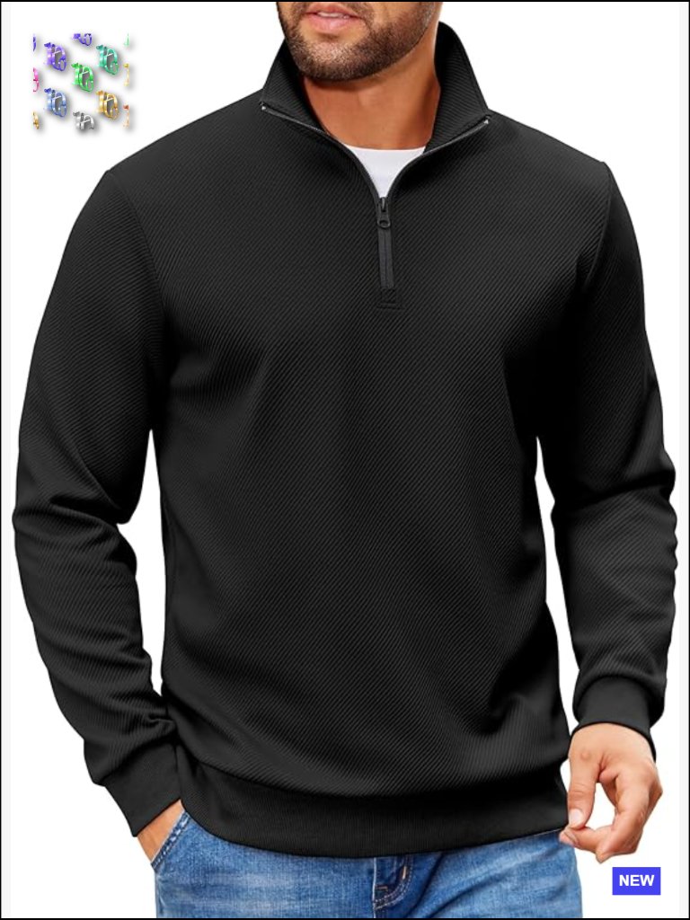 Men Quarter Zip Pullover Sweatshirt Lightweight Long Sleeve Mock Neck Sweater